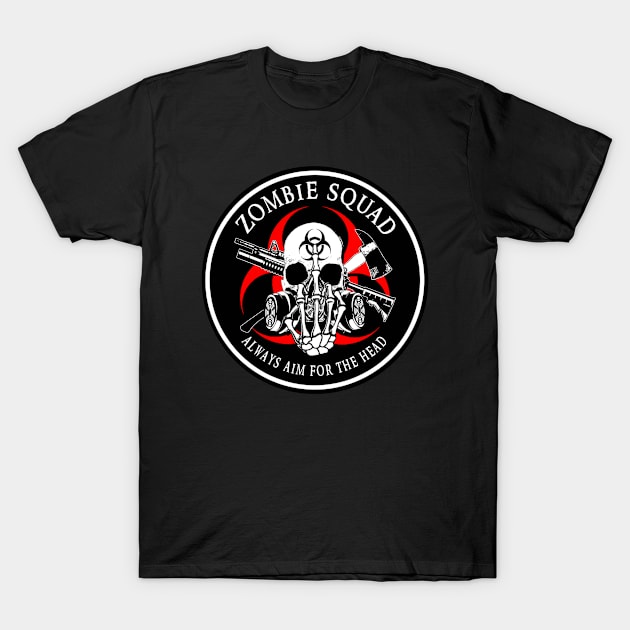 Biohazard Zombie Squad Always aim for the head F U Ring Patch outlined T-Shirt by Ratherkool